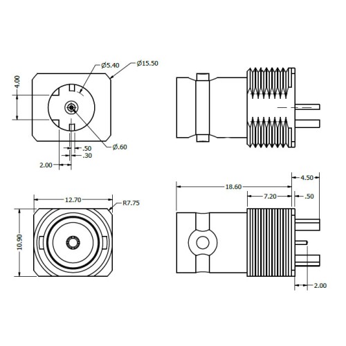 12GHz Edge Mounted BNC Connector from Cambridge Electronics