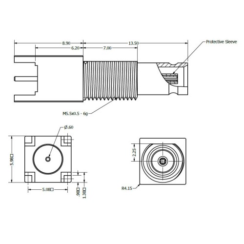 XGS-06-TB27-NNLU - Top Entry DIN 1.0/2.3 Bulkhead Connector (Long Body) with Protective Sleeve