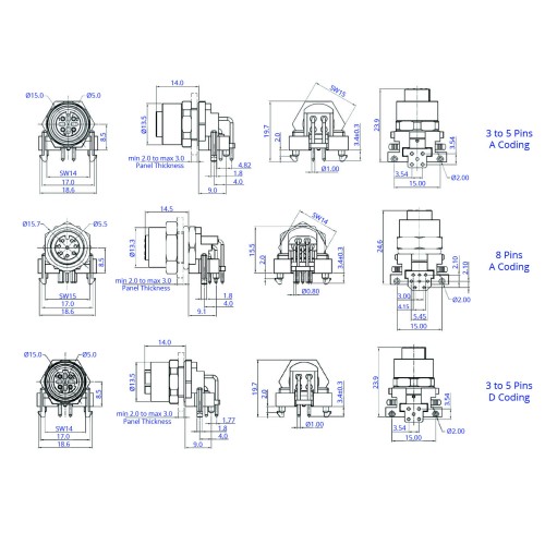 CC12R-XXS-FX-PB - M12 Right Angle Socket (A and D Code)