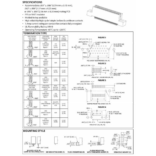 Card Edge Header 127mm 050 Contact Centres 1549 610