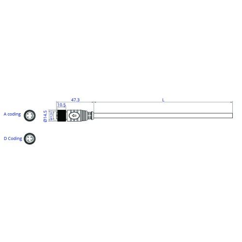 SCM12-XXSXS-XXXX - M12 Over-moulded Socket Cable Assembly (A or D Code)