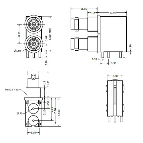 XPS-12-RB24-GNDO - Dual Port Micro BNC Connector