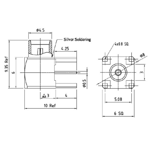 ZJS-03-RA40-GG  - Right Angle PCB mounted MCX Socket