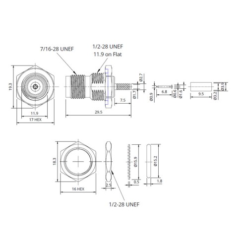 ZTS-04-CSB-NGAD - 4GHz TNC Cable Mounted Bulkhead Socket